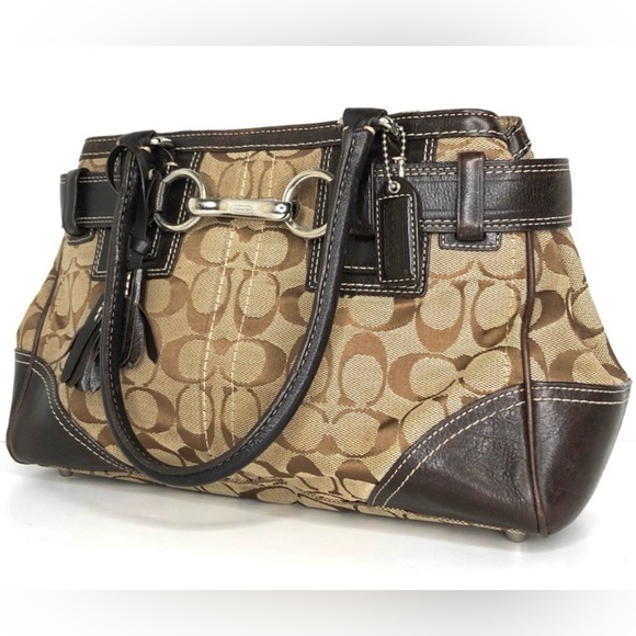 Coach Signature Hampton Canvas Jacquard Satchel Shoulder Bag Handbag Tote $500 - Picture 14 of 16